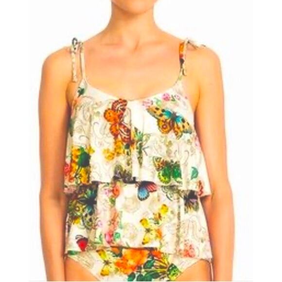 Johnny Was Bikini SwimSuit M Floral Butterflies Ruffles Boho Gypsy Resort Aloha - Picture 2 of 13